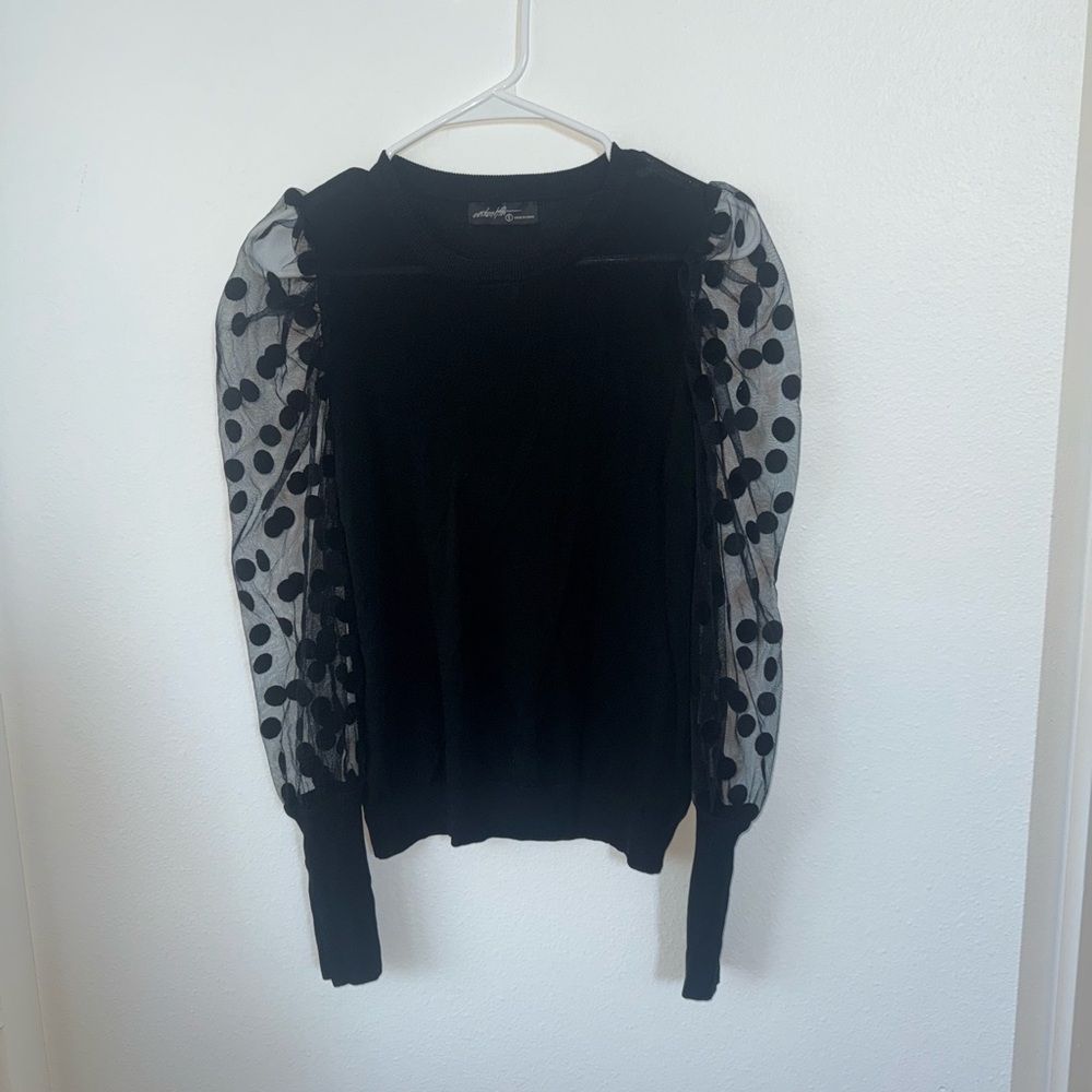 Black Sheer Polka Dot Sleeve Top